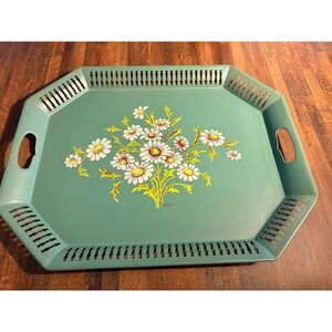 Vintage Social Supper Trays Metal Serving Butler Tray Teal Daisy Maxey Dresden